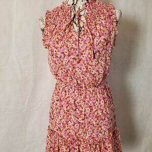 Gypsies & Moondust Sleeveless Pink Floral Fully Lined Dress - Small